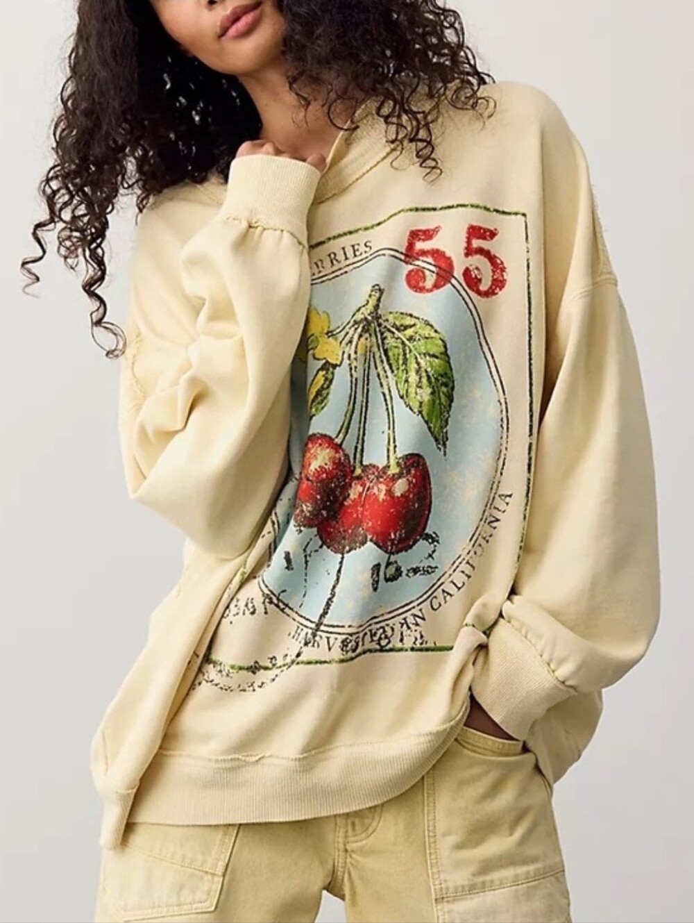 We The Free Palm Spring Turtleneck Graphic Pullover ~ Cherry Combo